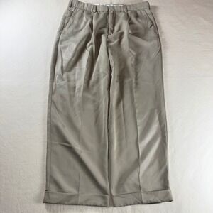 Dockers Golf Mens Relaxed Fit Pleated Cuffed Microfiber Pants Khaki W34 L29